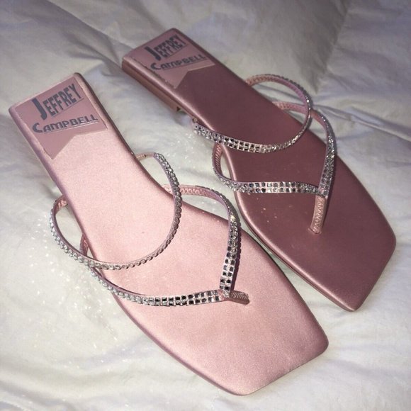 Jeffrey Campbell Vineze-2 SZ 10 Slide Flat Sandal in Pink Satin~ Sparkles. - Picture 9 of 9